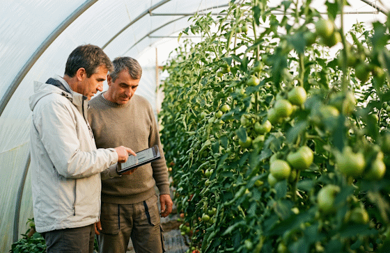 Agronom Enten verifică starea culturilor într-un solar