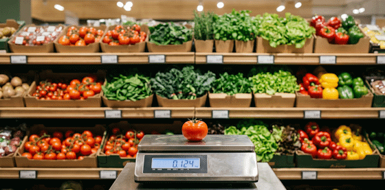 Raft de fresh — legume și fructe — într-un magazin de retail
